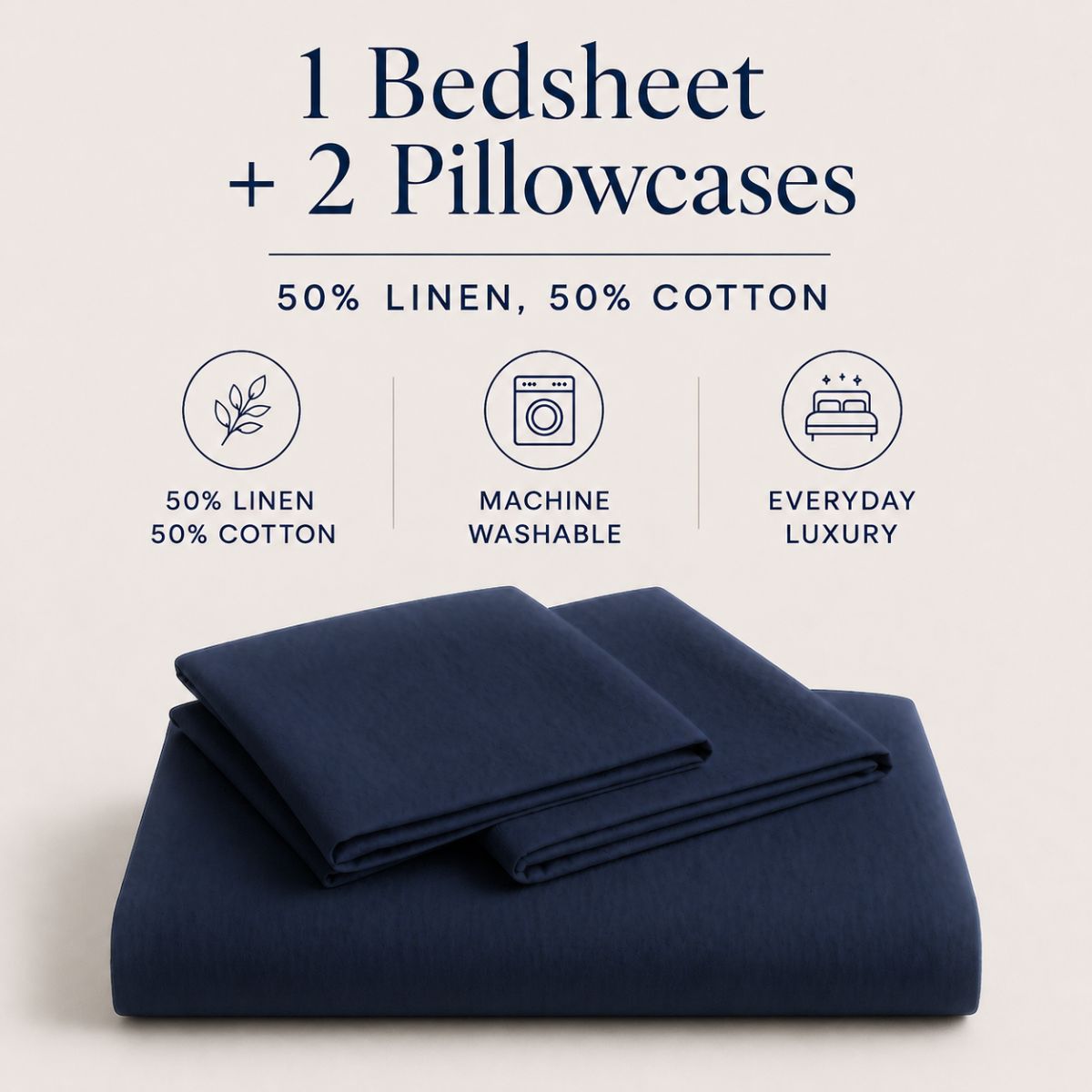 Nautical linen cotton blend bed sheet set — 1 bedsheet and 2 pillowcases, 50% linen 50% cotton — BEDLAM