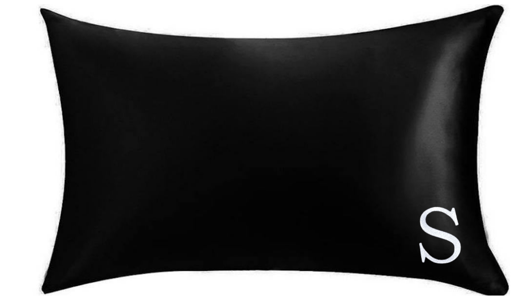 MONOGRAM SILK PILLOWCASE -  BLACK