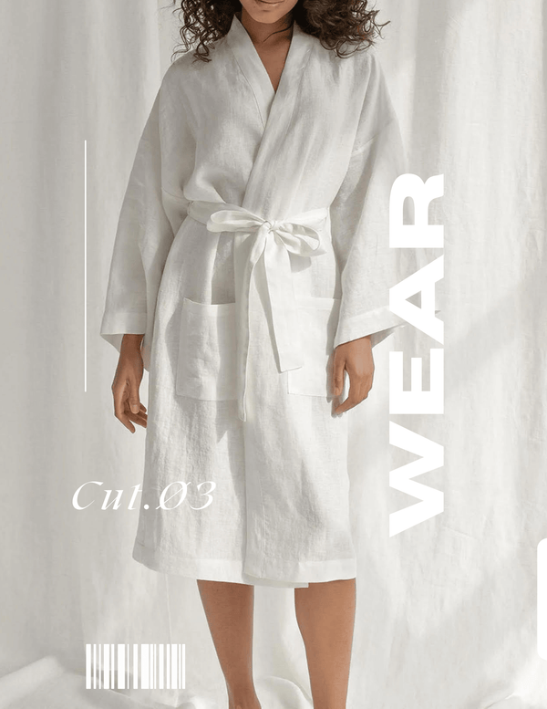CUT Ø3 - MONOGRAMMED LINEN ROBE IN WHITE