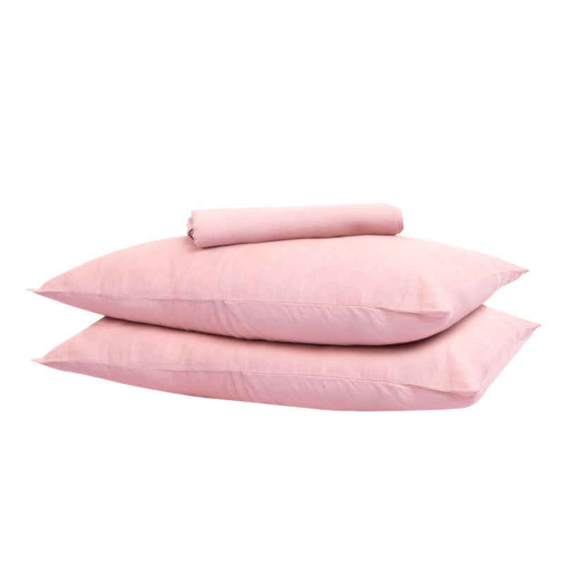 Stone washed linen bed sheets, pink bedding sets