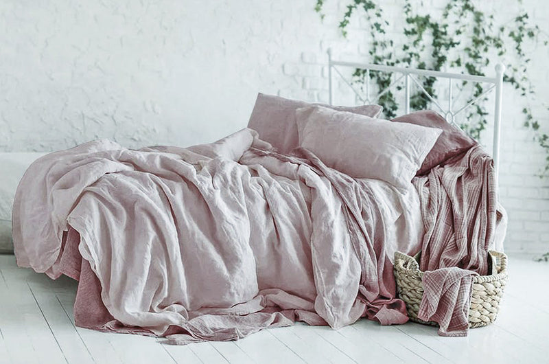 blush linen bed sheets