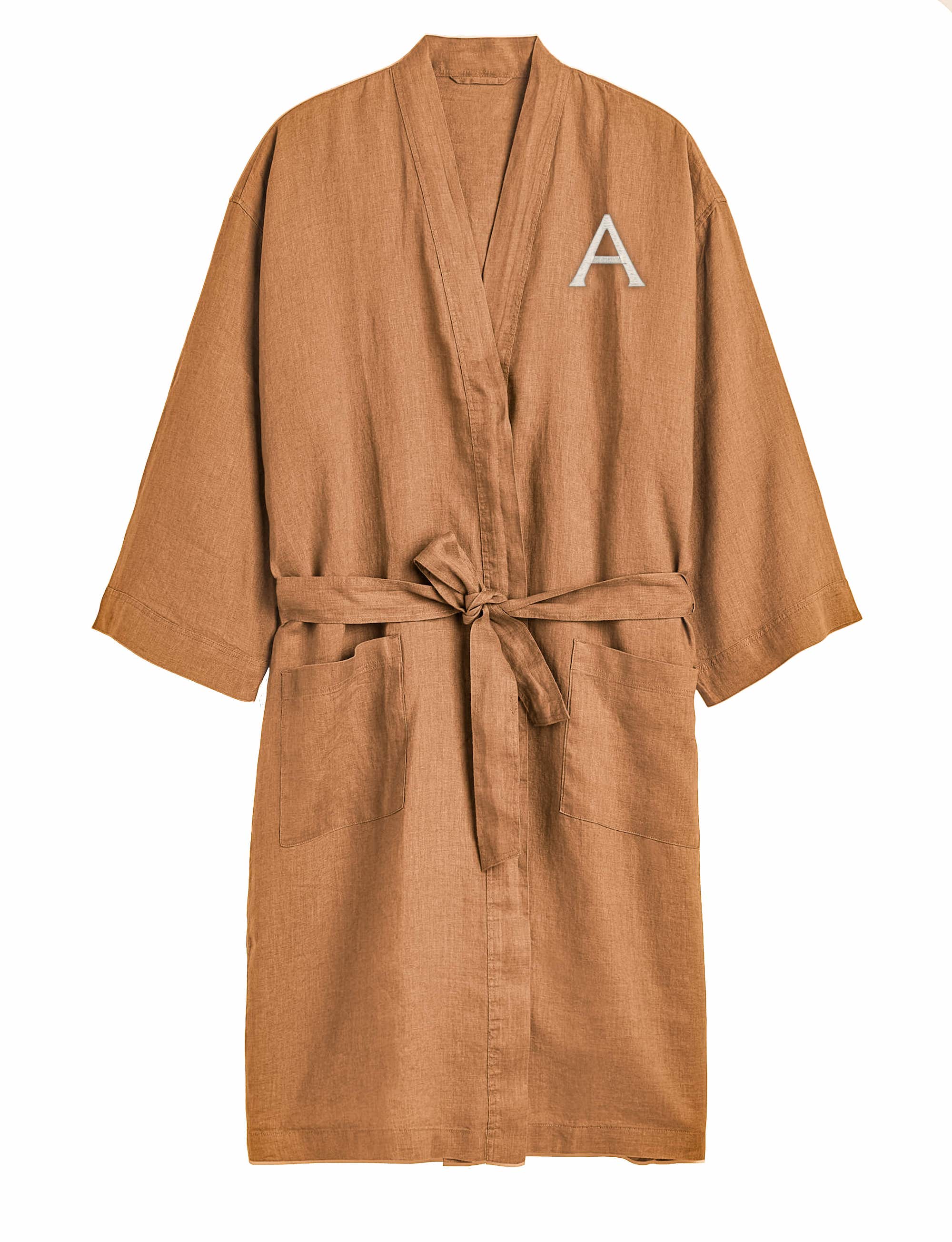 CUT Ø5 - MONOGRAMMED LINEN ROBE IN TERRACOTTA