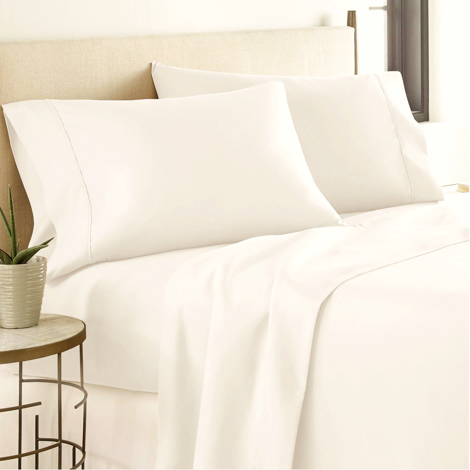 Organic Cotton Bed Sheets India (500 TC) Crème