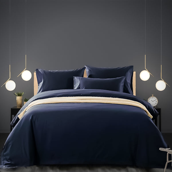 500TC Pure cotton navy blue bed sheet set
