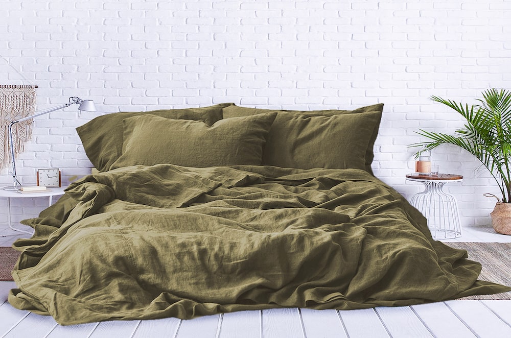 olive green bed sheets, moss green bedding set
