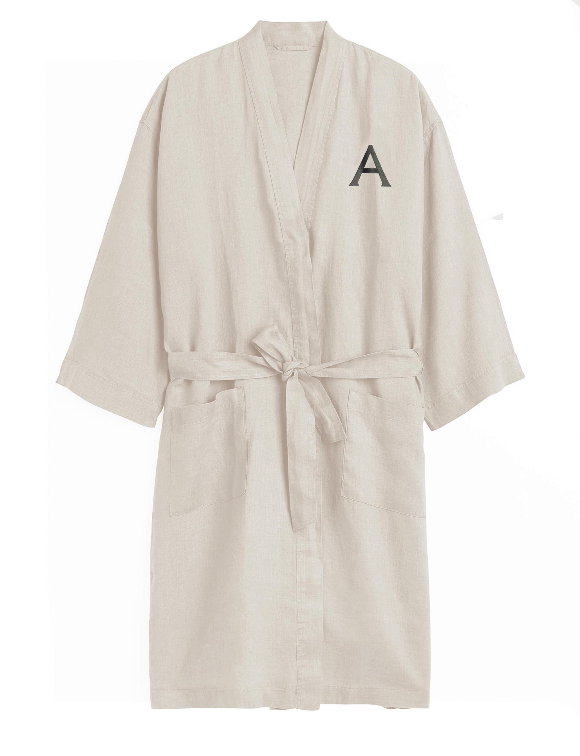 Men's Women's Monogrammed Linen Bath Robe Unisex Loungewear with Initials