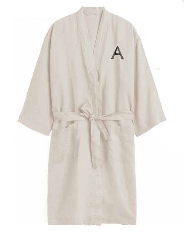 Men's Women's Monogrammed Linen Bath Robe Unisex Loungewear with Initials